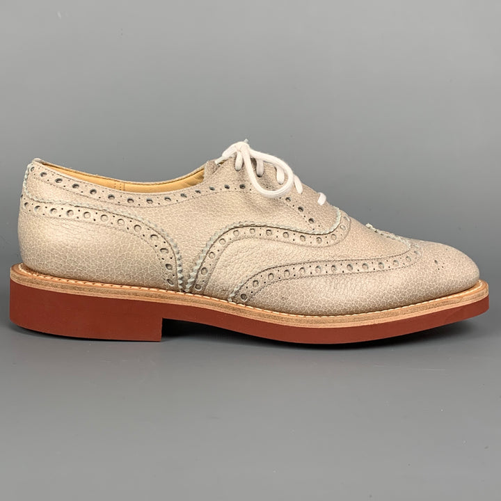 CHURCHILL Downton Talla 7.5 Zapatos con cordones de cuero de grano de guijarro perforado color topo