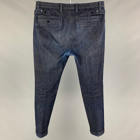 DOLCE &amp; GABBANA Talla 28 Vaqueros con puños ajustados en mezcla de algodón azul índigo