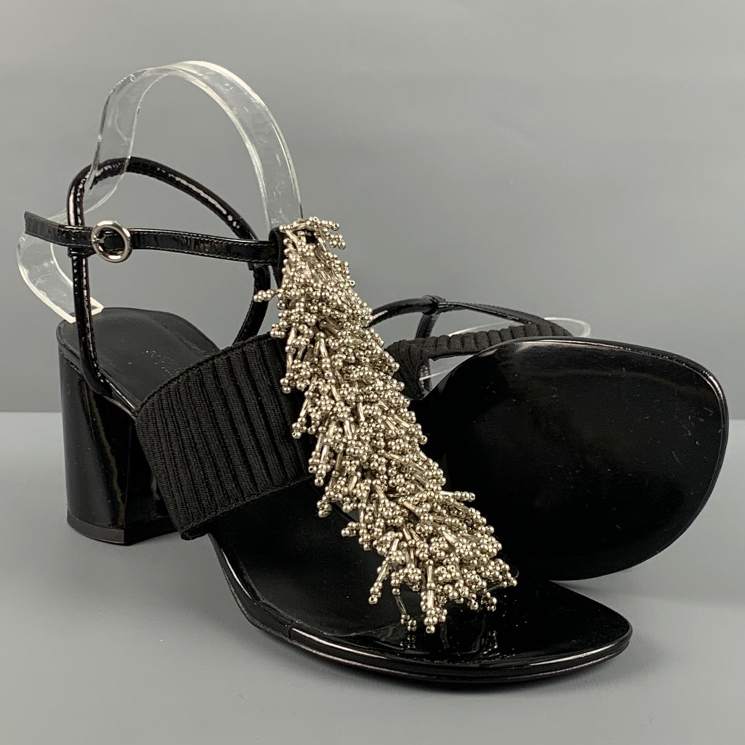 3.1 PHILLIP LIM Size 10 Black Patent Leather Aplique Ankle Strap Sandals