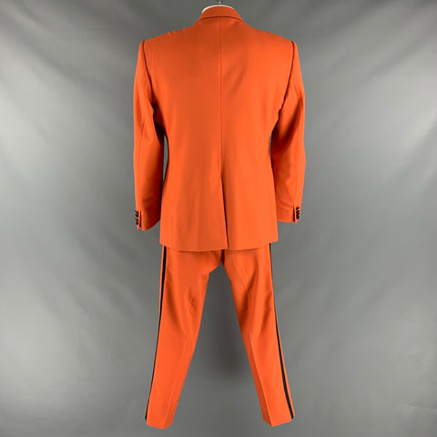DOLCE &amp; GABBANA Taille 46 Orange Noir Solide Laine Soie Peak Revers Costume
