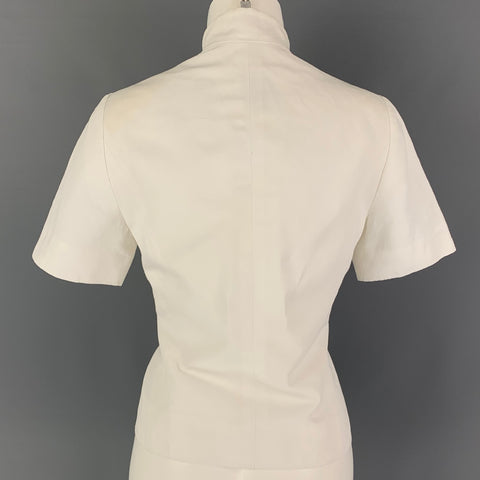 PAUW Size 2 White Cotton Linen Short Sleeve Jacket