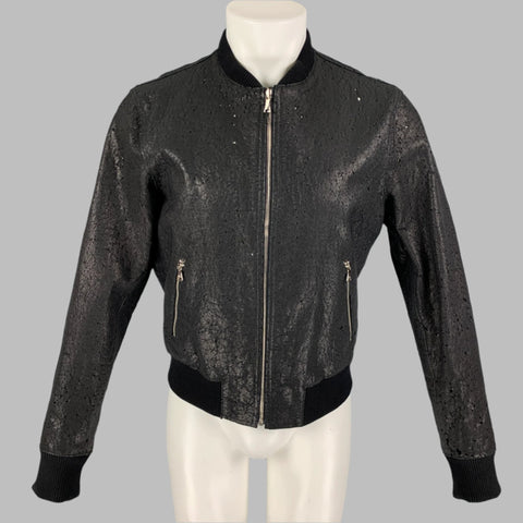 NEIL BARRETT Taille L Veste bomber en cuir vieilli noir