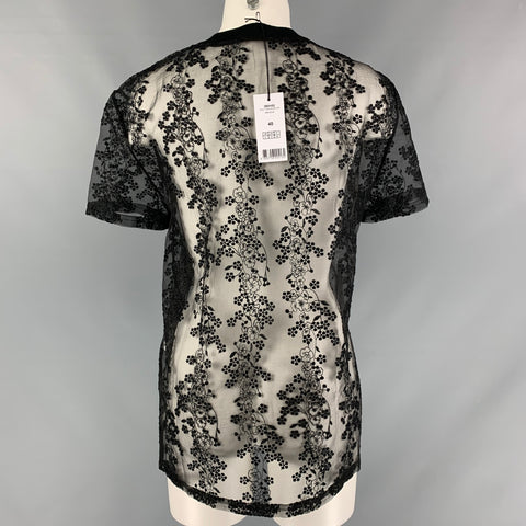 CARVEN Talla M Top Vestido Manga Corta Poliéster Encaje Negro