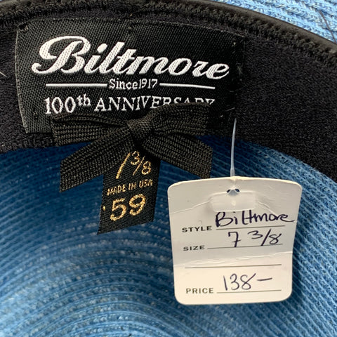 BILTMORE Size 7 3/8 Blue Raffia Fedora Hat