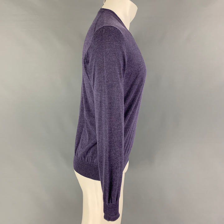 BRUNELLO CUCINELLI Taille S Pull Col V Cachemire Soie Violet Gris
