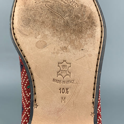 DONALD J PLINER Size 11.5 Red Beaded Leather Slip On Loafers
