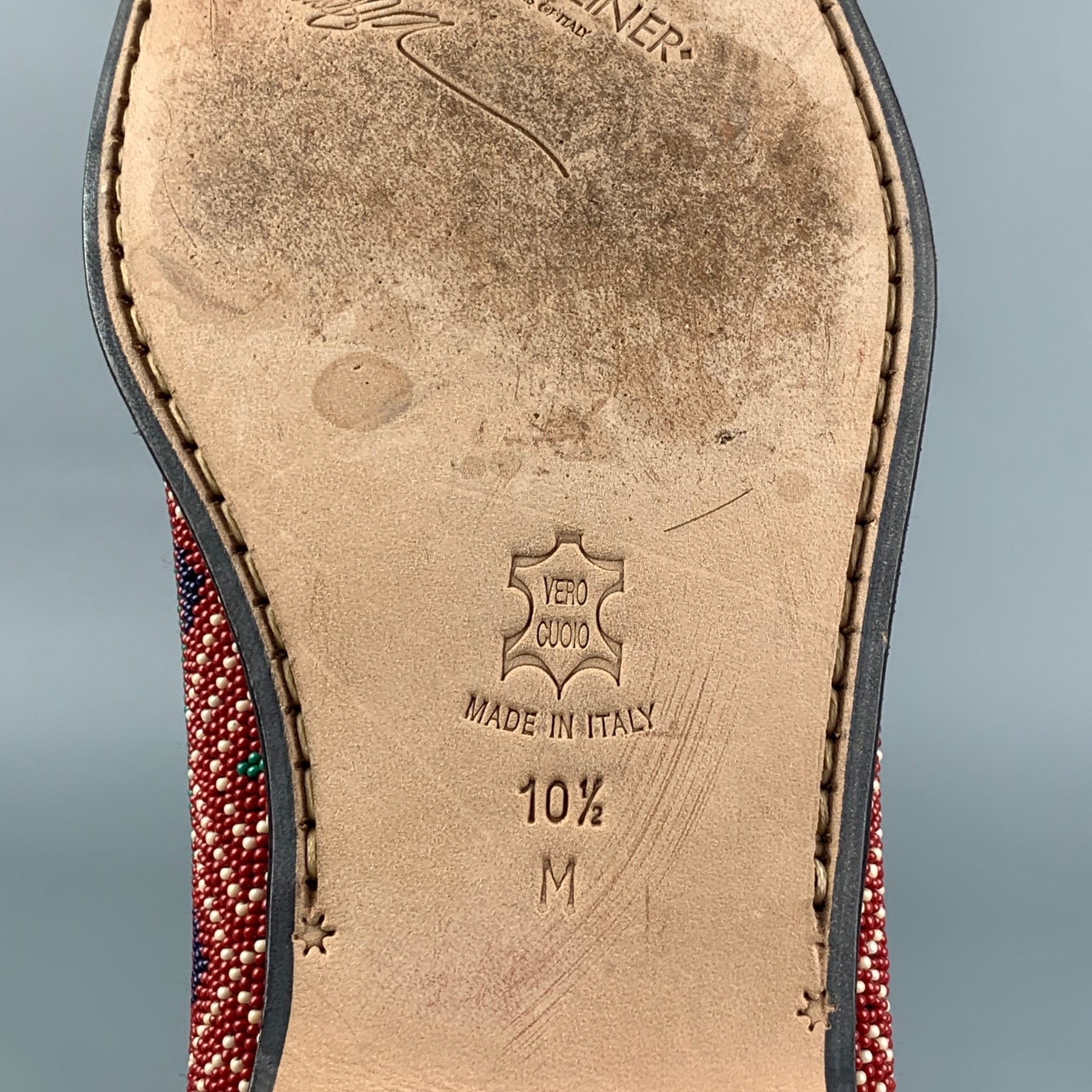 DONALD J PLINER Size 11.5 Red Beaded Leather Slip On Loafers 