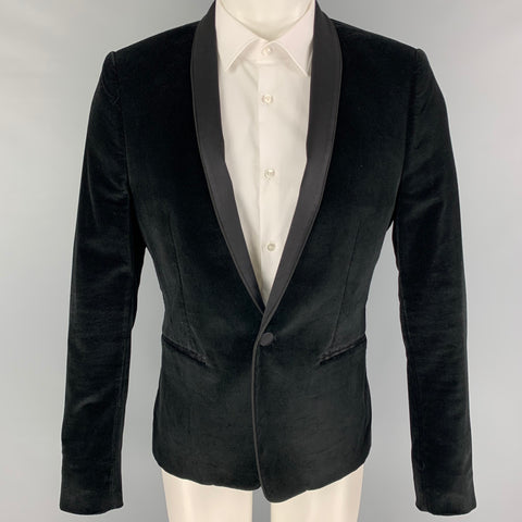 THE KOOPLES Size 40 Black Velvet Cotton Shawl Collar Sport Coat