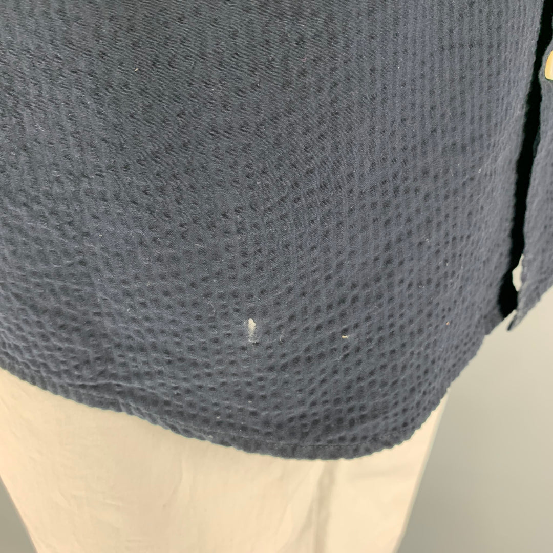 NORSE PROJECTS Size L Navy Seersucker Cotton Short Sleeve Shirt