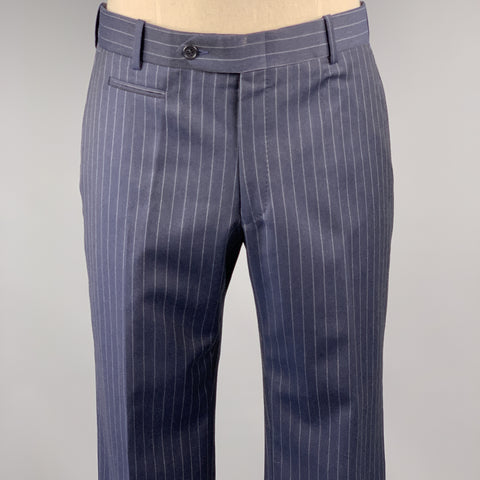 DAVID AUGUST Taille 40 Marine &amp; Gris Rayé Laine Peak Revers 34 x 30 Costume