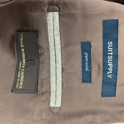 SUIT SUPPLY Size 48 Brown Herringbone Wool Notch Lapel Suit