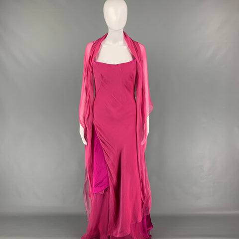 DANES Vestido de corte A sin tirantes de seda fucsia talla 8