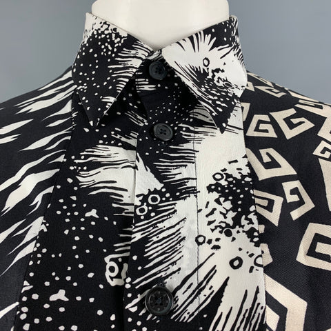 GIVENCHY Talla S Camisa de manga larga con botones de seda de tejidos mixtos blancos y negros