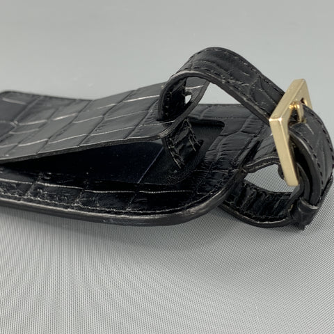GUMP'S Embossed Black Leather Alligator Gold Logo  Luggage Tag