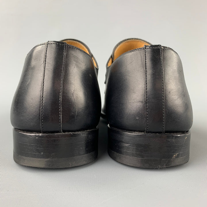 SAKS FIFTH AVENUE by MAGNANNI Size 11.5 Black Perforated Leather Monk Strap Loafers