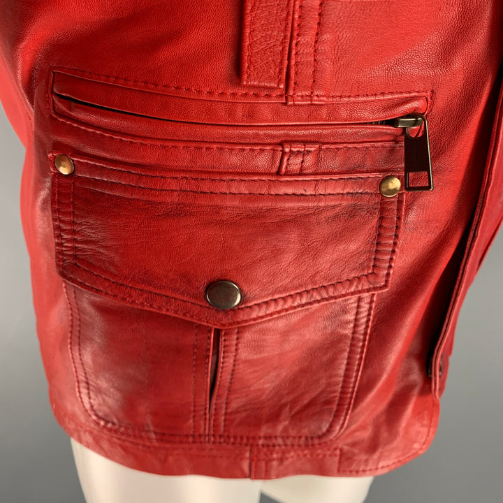 LEATHER CULT Talla M Chaqueta de cuero de materiales mixtos Rojo Marrón