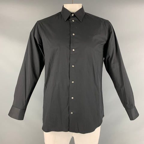EMPORIO ARMANI Size L Black Solid Cotton / Elastane Long Sleeve Shirt