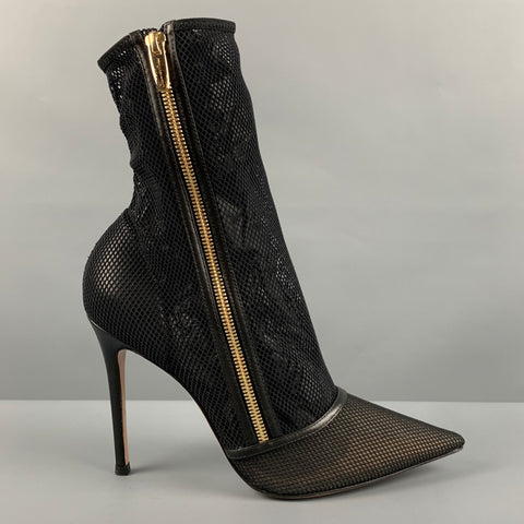 GIANVITO ROSSI Talla 9.5 Botas con cremallera lateral de malla negra