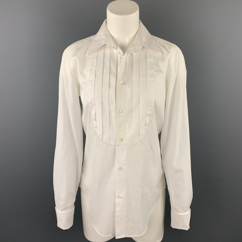 RALPH LAUREN Taille 10 Blouse de smoking en popeline blanche en coton Français manchette