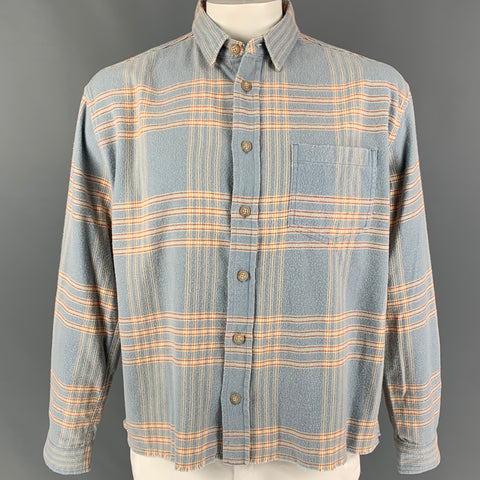 JOHN ELLIOTT Size L Powder Blue Brick Plaid Brushed Cotton Long Sleeve Shirt