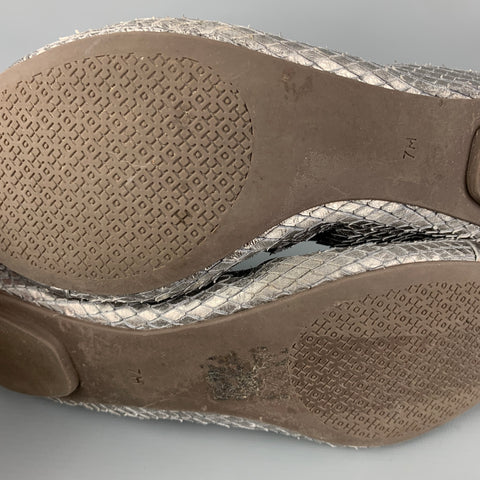 TORY BURCH Size 7 Silver Leather Textured Ballet Flats