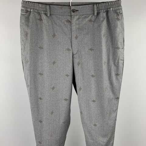 COMME des GARCONS HOMME DEUX Size L Charcoal Embroidery Wool Elastic Waistband Casual Pants