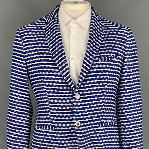 YOON Size 42 White & Blue Woven Single Breasted Sport Coat