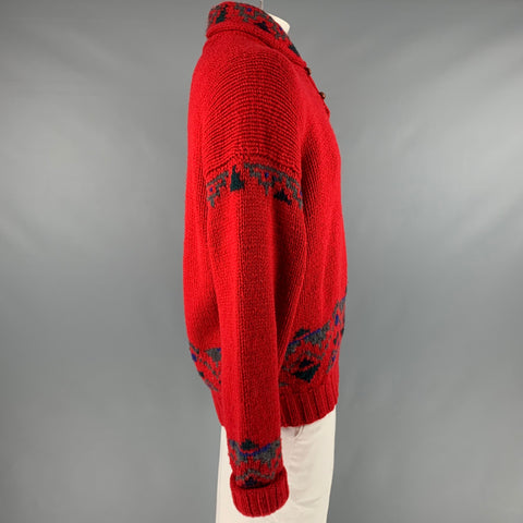 POLO by RALPH LAUREN Size XL Red Grey Knit Wool Shawl Collar Sweater