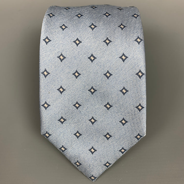 BRIONI Corbata de seda con rombos azul claro y crema