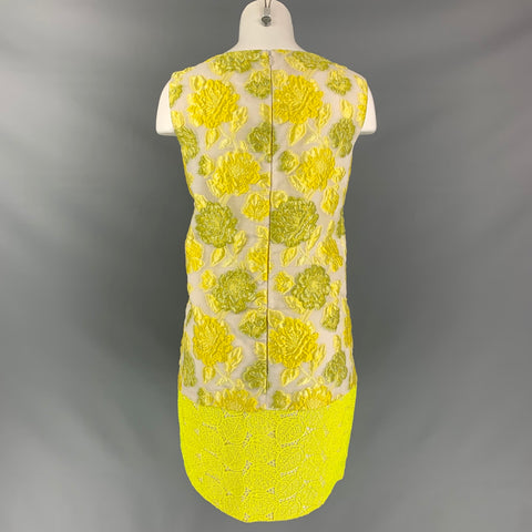 GIAMBATTISTA VALLI Size S Yellow & Beige Polyester Blend Jacquard Lace Dress