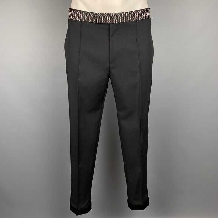 ALEXANDER MCQUEEN Size 34 Black Beaded Wool / Mohair Zip Fly Dress Pants