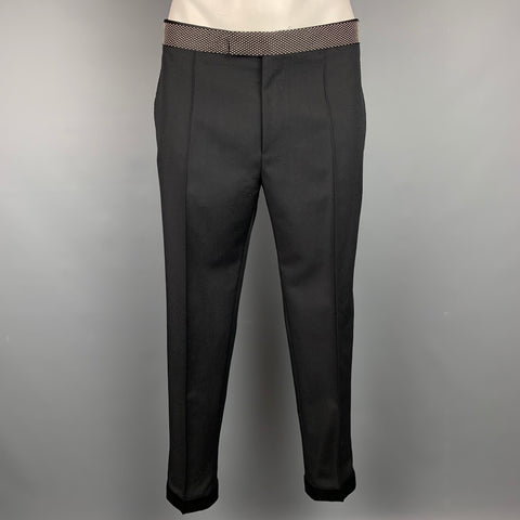 ALEXANDER MCQUEEN Talla 34 Pantalón de vestir negro con cremallera de lana / mohair con cuentas
