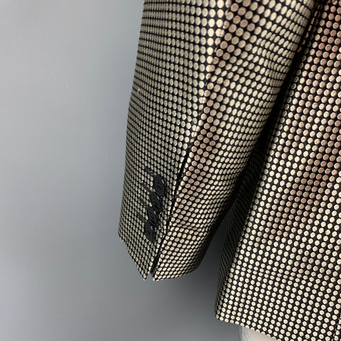 DOLCE & GABBANA Size 44 Regular Gold & Black Dots Silk Peak Lapel Sport Coat