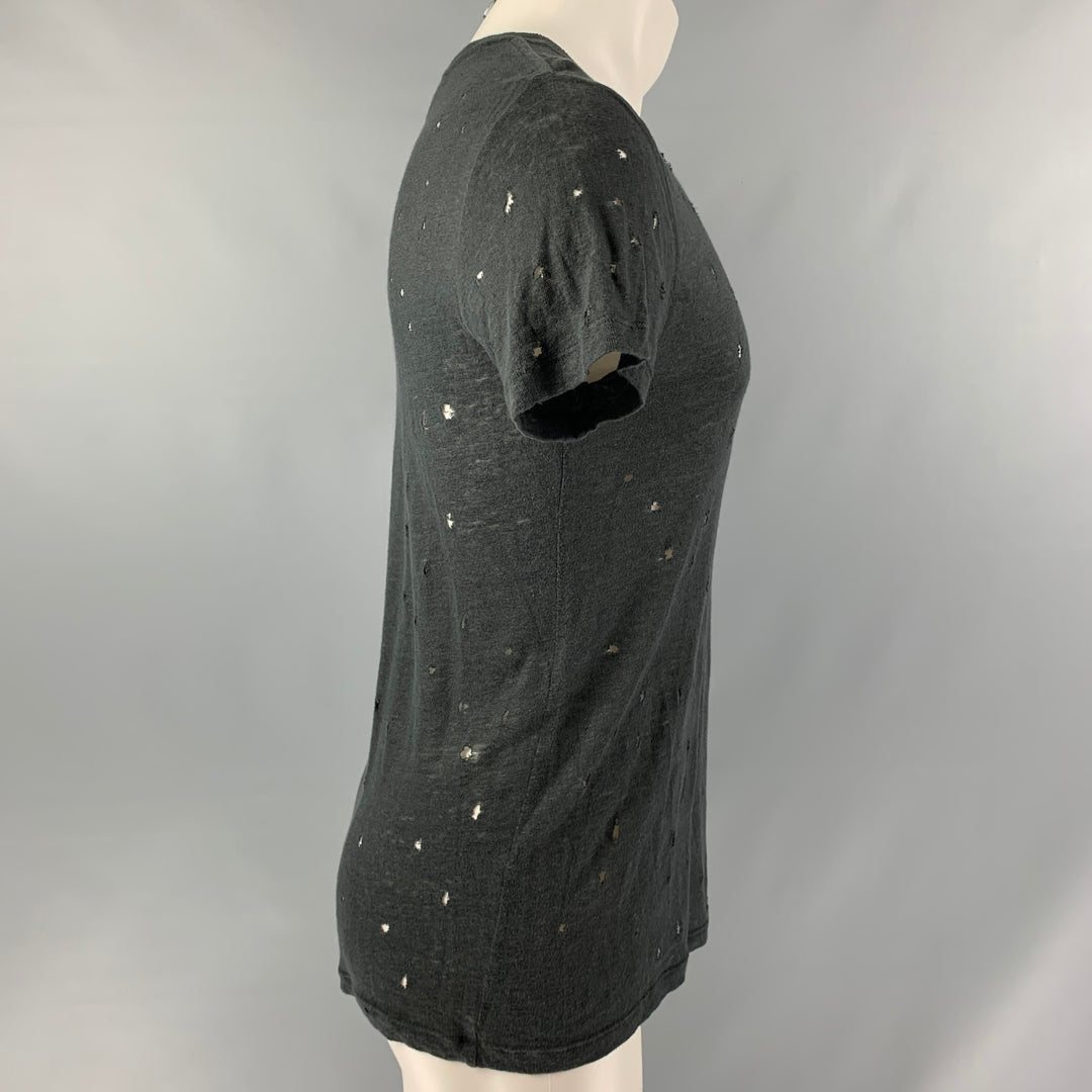 IRO Taille S T-shirt à col rond en lin vieilli noir