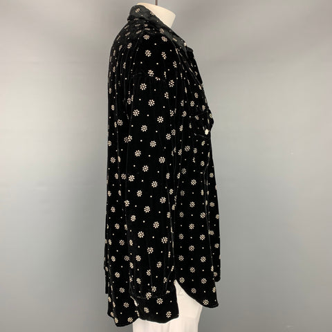 GARCONS INFIDELES Size XL Black & Silver Floral Velvet Button Up Long Sleeve Shirt