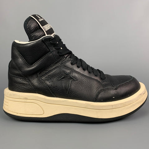 CONVERSE x DRKSHW Size 9.5 Black & Cream Leather High Top TURBOWPN Sneakers