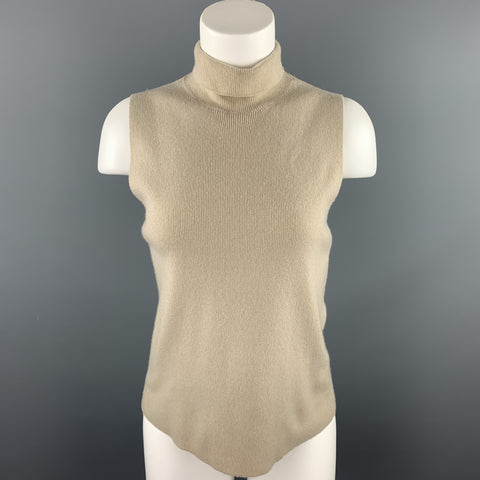 DONNA KARAN Size L Beige Knitted Cashmere Turtleneck Casual Top