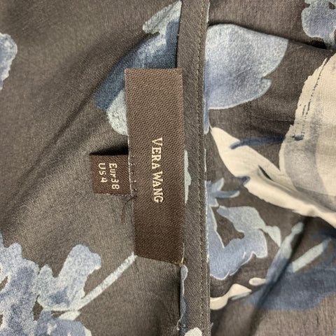 VERA WANG Size 4 Slate Cream Silk Floral Ruched Dress