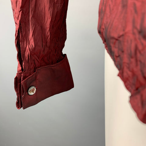 JUST CAVALLI Size M Burgundy Wrinkled Polyester Button Up Long Sleeve Shirt