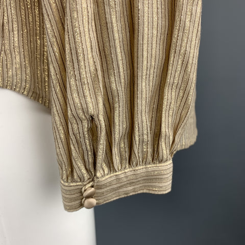 3.1 PHILLIP LIM Size 4 Gold Metallic Striped Sequin Bib Blouse