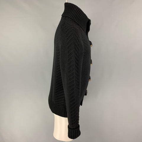 YVES SAINT LAURENT Black Knitted Size S Lana Wool Toggle Closure Cardigan