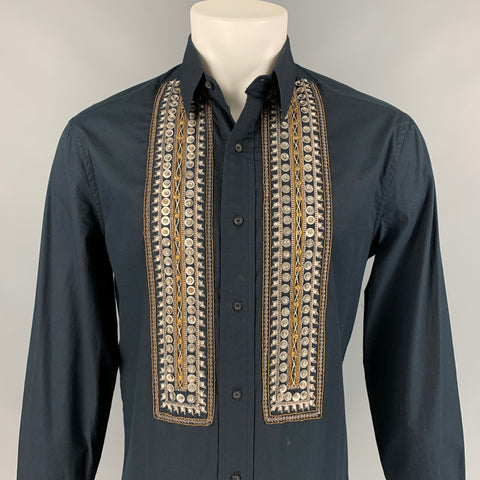 JUST CAVALLI Talla 40 Camisa de manga larga de algodón con bordado negro y plateado