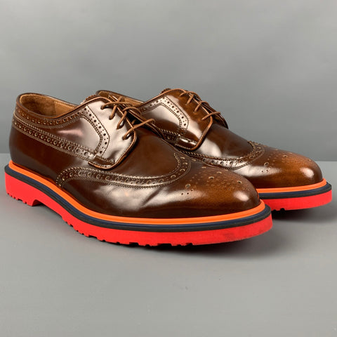 PAUL SMITH Size 10 Brown Red Orange Perforated Leather Wingtip Lace Up Shoes