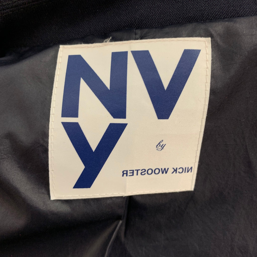 NVY by NICK WOOSTER Talla L Abrigo deportivo azul marino con estampado mixto y un solo pecho