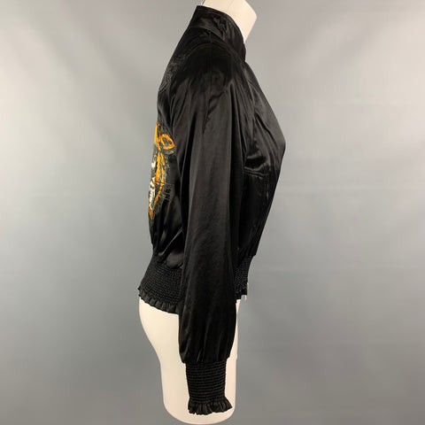VIVIENNE WESTWOOD RED LABEL Size 2 Black Satin Embroidered Bomber Jacket