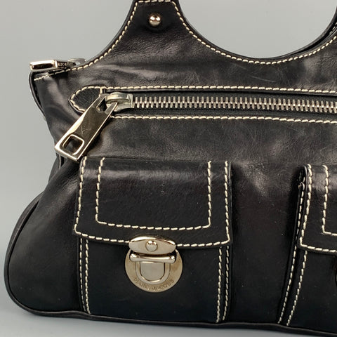 MARC JACOBS Black Contrast Stitch Leather Top Handles Handbag