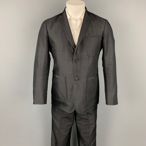BLACK FLEECE Size 38 Black Silk Flat Front Notch Lapel Tuxedo Suit