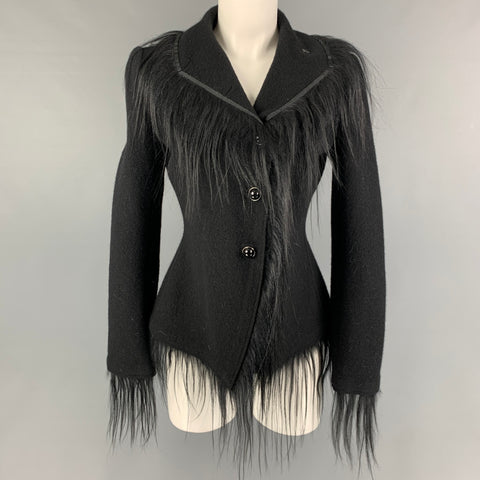 GIORGIO ARMANI Size 6 Black Wool Angora Asymmetrical Jacket