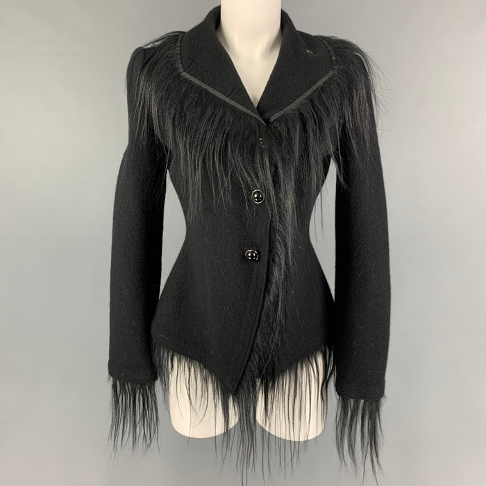 GIORGIO ARMANI Size 6 Black Wool Angora Asymmetrical Jacket