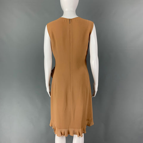VALENTINO Size 6 Tan Silk Ruffled Sleeveless Dress